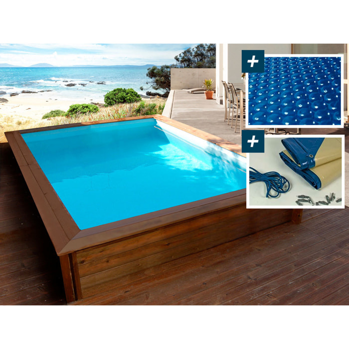 Piscine bois rectangle " Toledo "- 3.00 x 2.00 x 0.71 m - Bâche à bulles  180 µ - Bâche hiver  280 g/m²