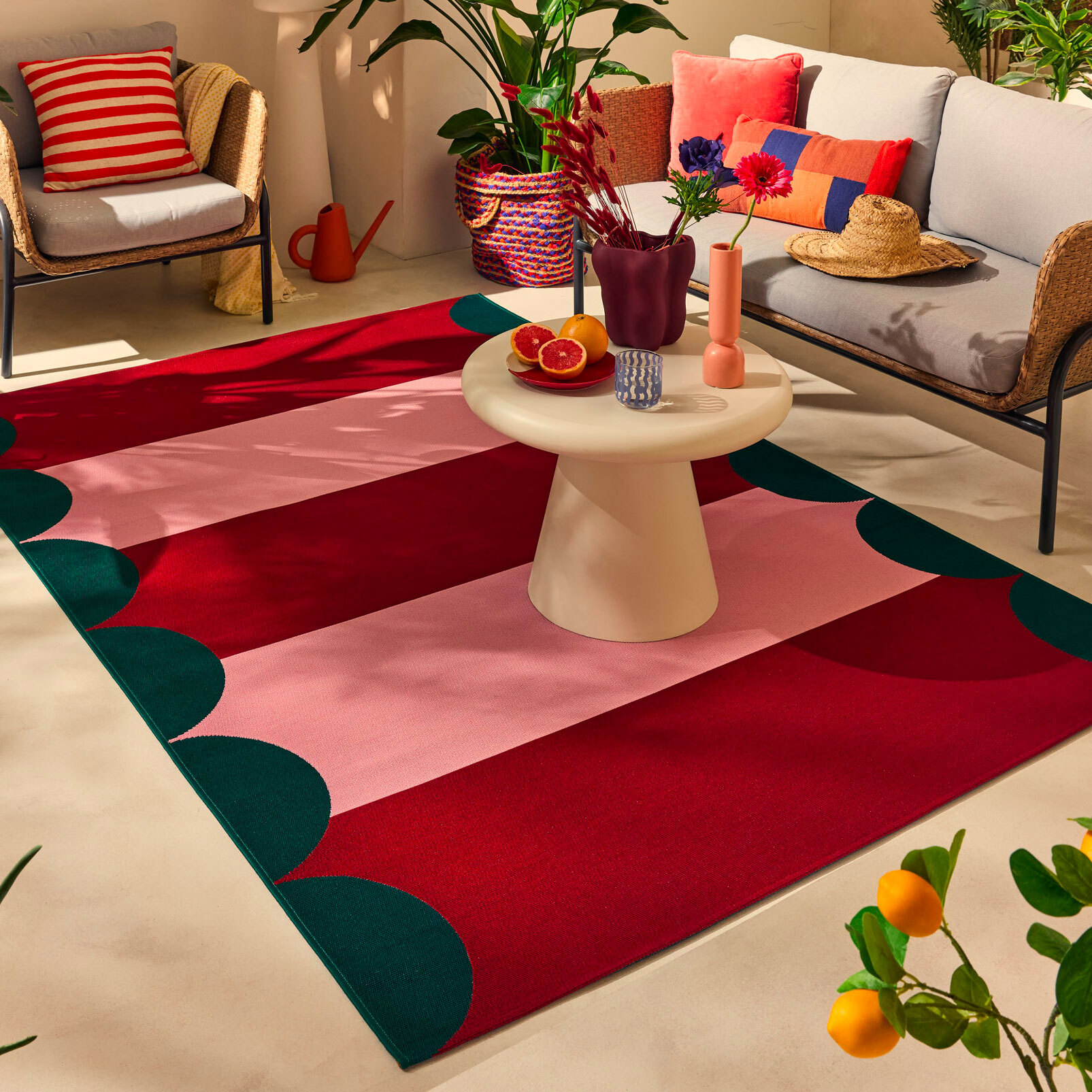 AZUR - Tapis intérieur/extérieur esprit art déco rouge