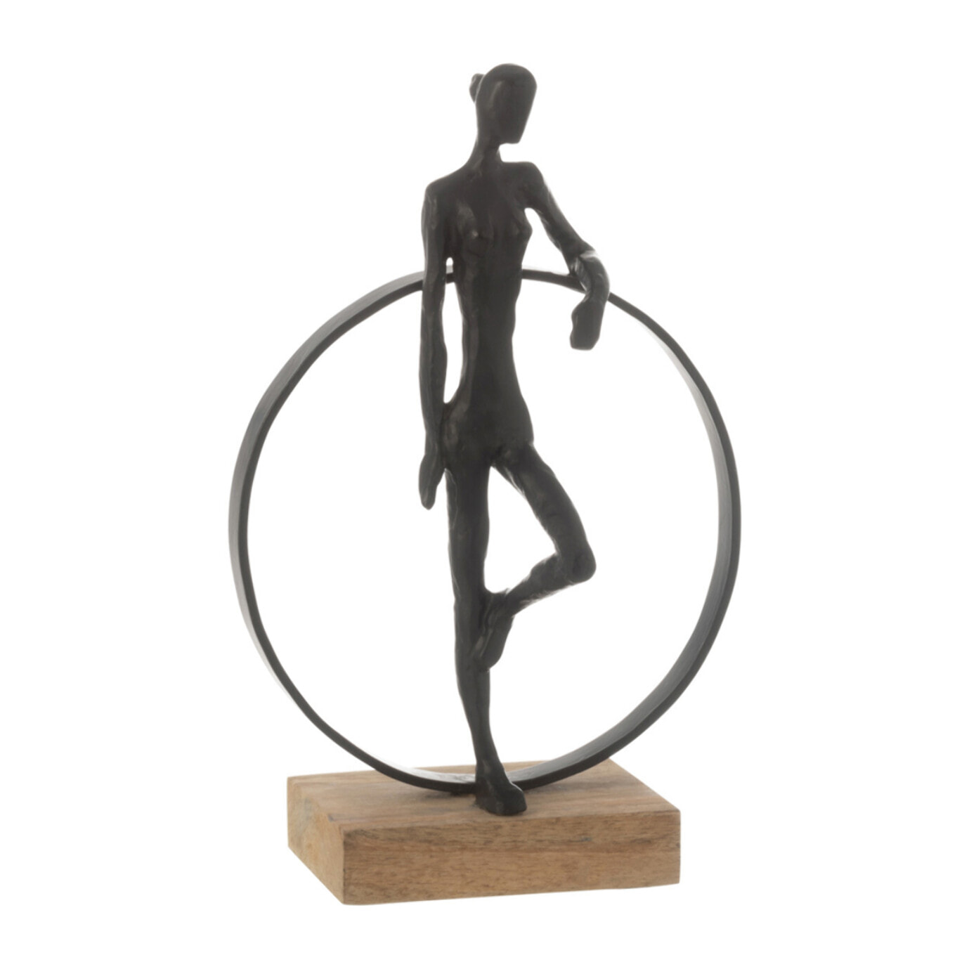 J-Line décoration Femme Contre Anneau Sur Pied - polyrésine/fer - noir