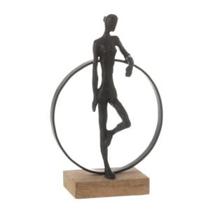 J-Line décoration Femme Contre Anneau Sur Pied - polyrésine/fer - noir