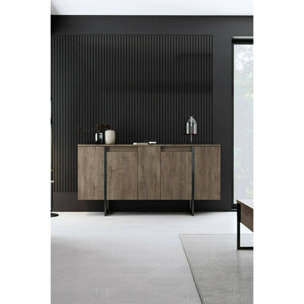 Credenza Dgarzitt, Buffet da soggiorno, Madia da salotto, Dispensa da cucina, 160x35h80 cm, Noce e Nero