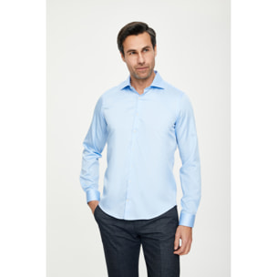 Camicia Uomo 1 Bottone Francese Slim Satin Unito Celeste