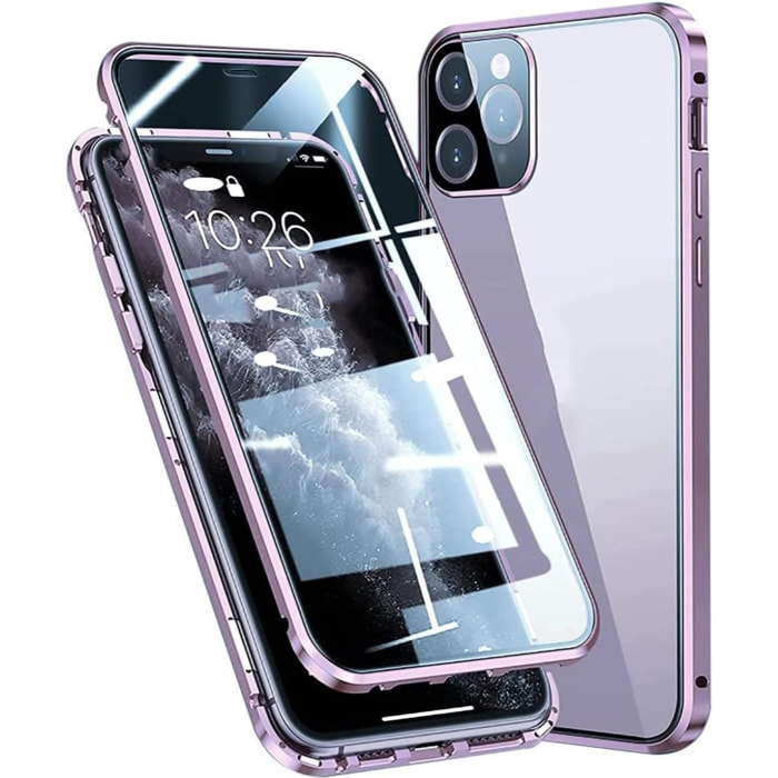 Coque 360 intégrale aimanté mauve et transparente Compatible avec les téléphones de la marque Apple iPhone 14 Plus
