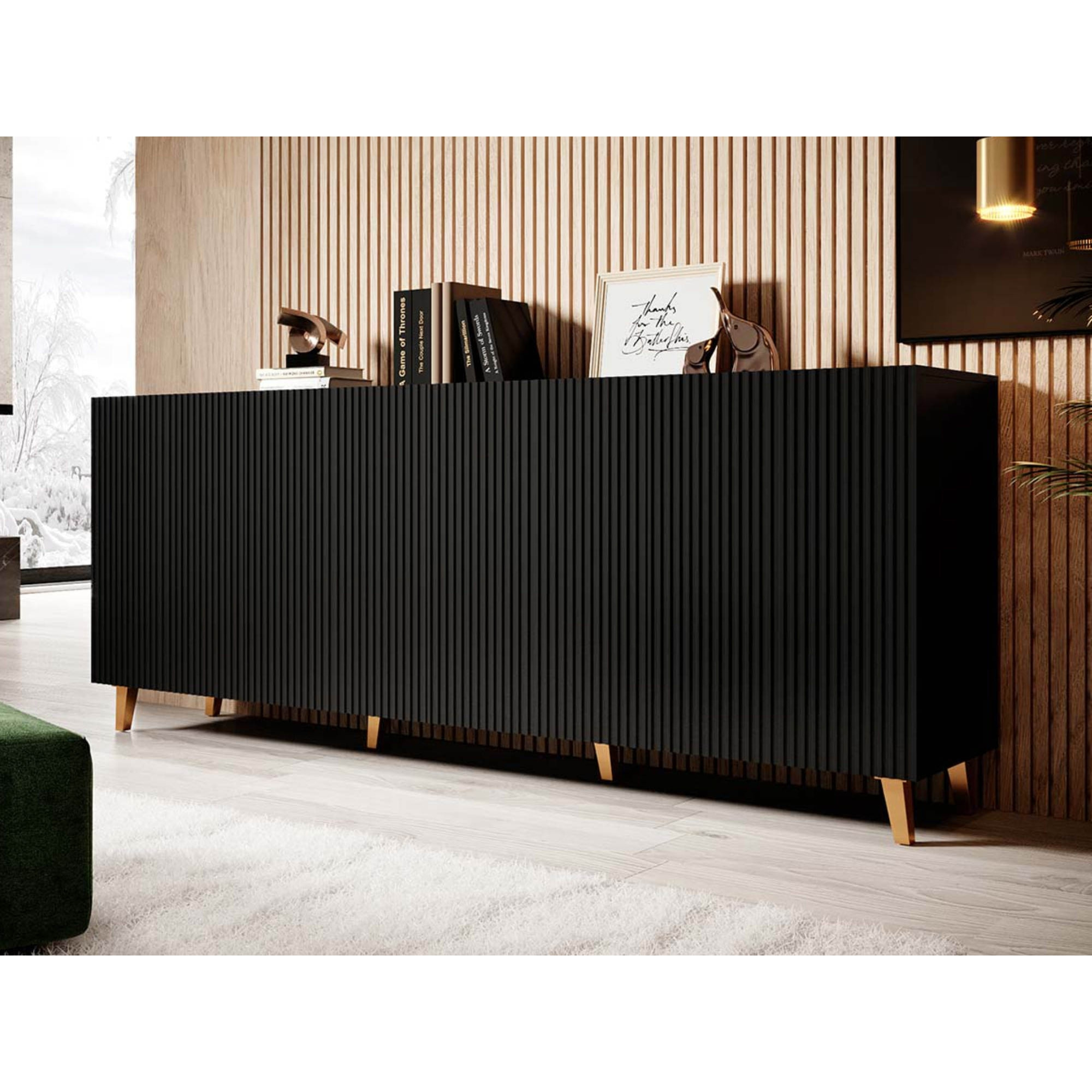 Sanna - buffet bas - 200 cm - style contemporain - Noir / Blanc