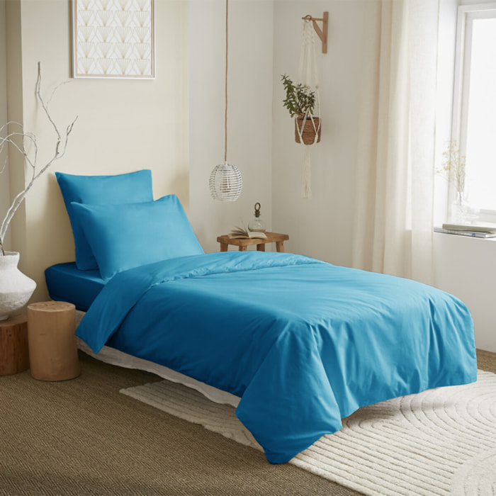 Pack complet 4 pièces unicolore Turquoise housse de couette pour lit 90 x 190 cm