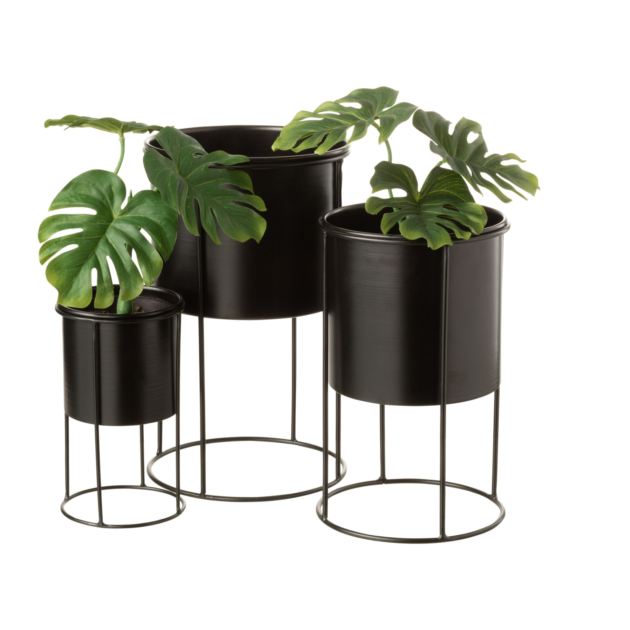 J-Line Pot de fleurs avec pieds, pot de fleurs en noir, support de fleurs en métal pour plantes d'intérieur et fleurs, pot de plantes comme décoration de table, décoration de plantes et décoration de salon, 18x18x32 cm