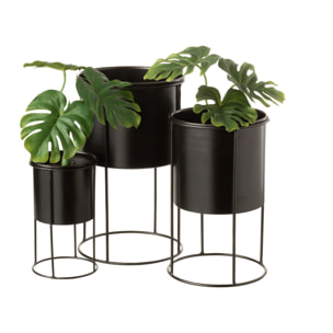 J-Line Pot de fleurs avec pieds, pot de fleurs en noir, support de fleurs en métal pour plantes d'intérieur et fleurs, pot de plantes comme décoration de table, décoration de plantes et décoration de salon, 18x18x32 cm