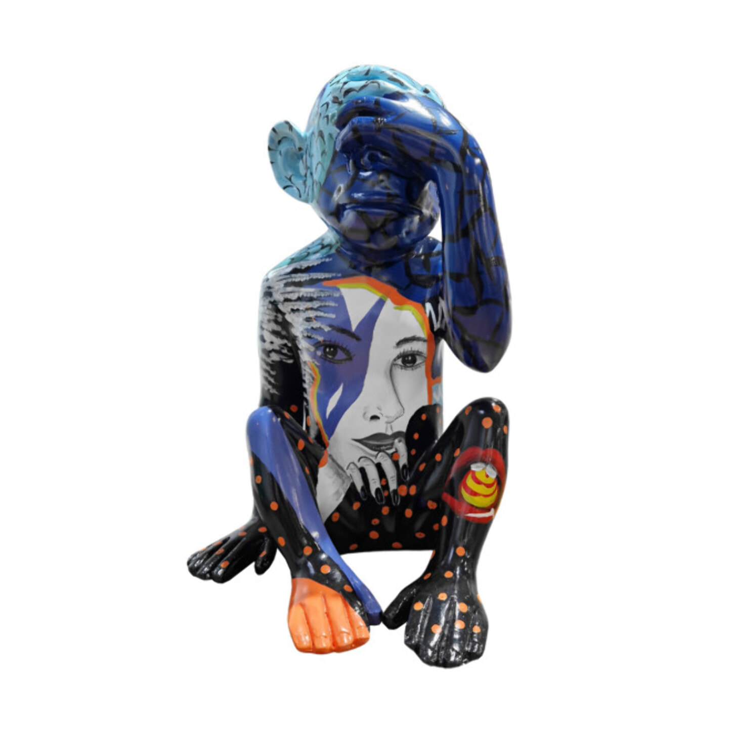 Statue singe bleu assis en résine H39cm - MARLIN