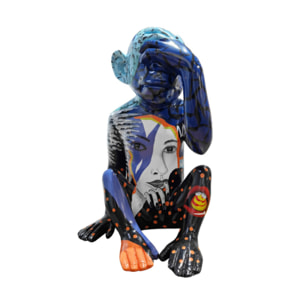 Statue singe bleu assis en résine H39cm - MARLIN
