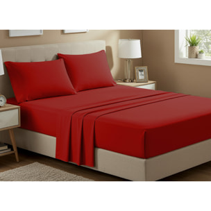 Completo Lenzuola No Stiro In Tinta Unita Con Angolo H.27 cm Colore Rosso