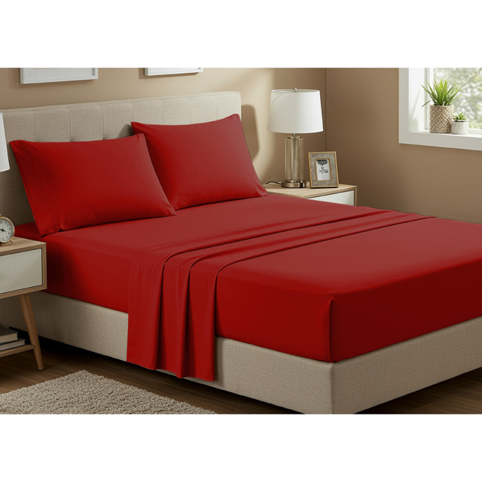 Completo Lenzuola No Stiro In Tinta Unita Con Angolo H.27 cm Colore Rosso