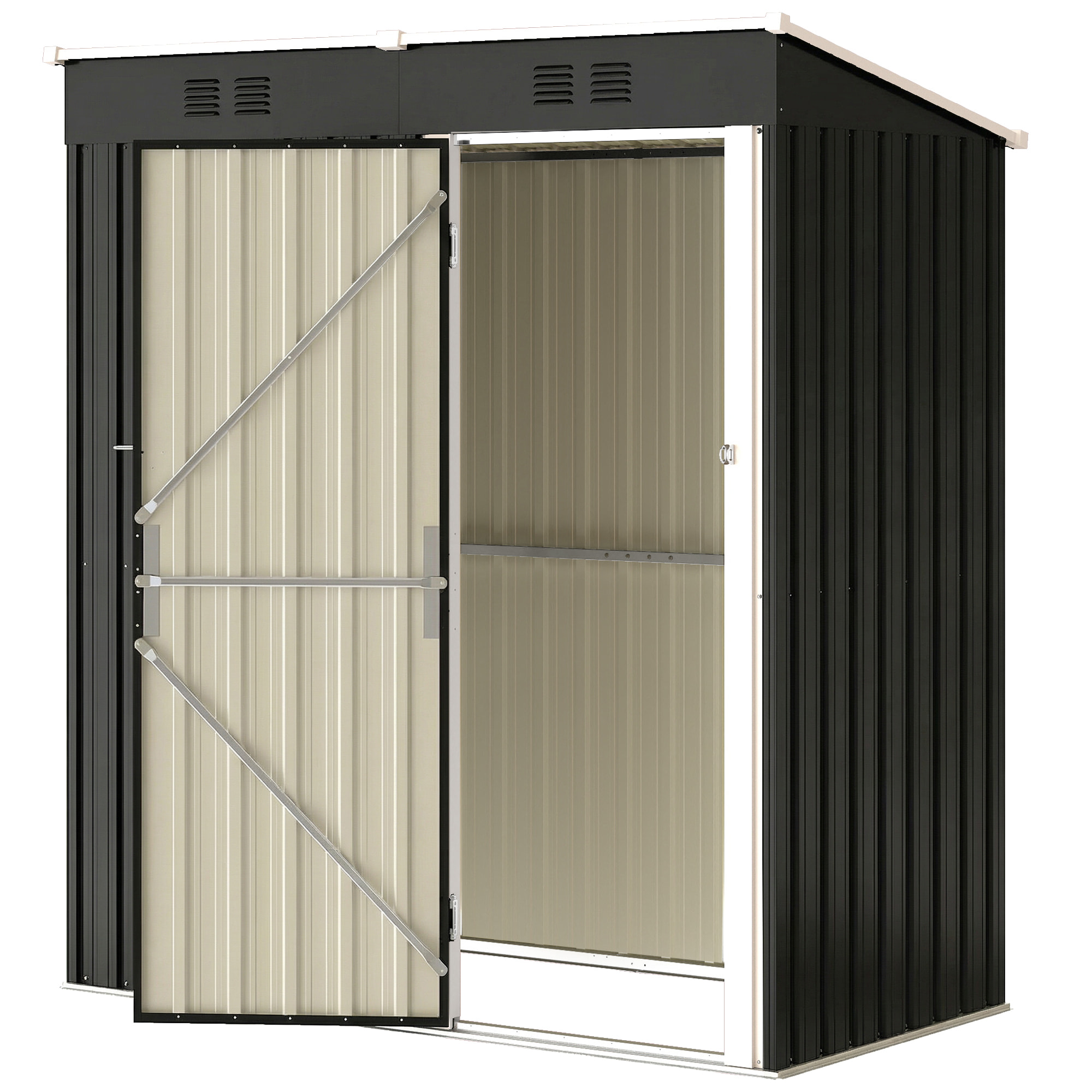 Abri de jardin 1,37 m² - cabanon porte verrouillable - tôle d'acier ondulé anthracite blanc