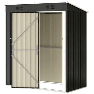 Abri de jardin 1,37 m² - cabanon porte verrouillable - tôle d'acier ondulé anthracite blanc