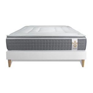 Ensemble Matelas Vingt-Six PLUS - 26cm - Ressorts ensachés et mémoire de forme - Surmatelas intégré - Sommier kit Blanc