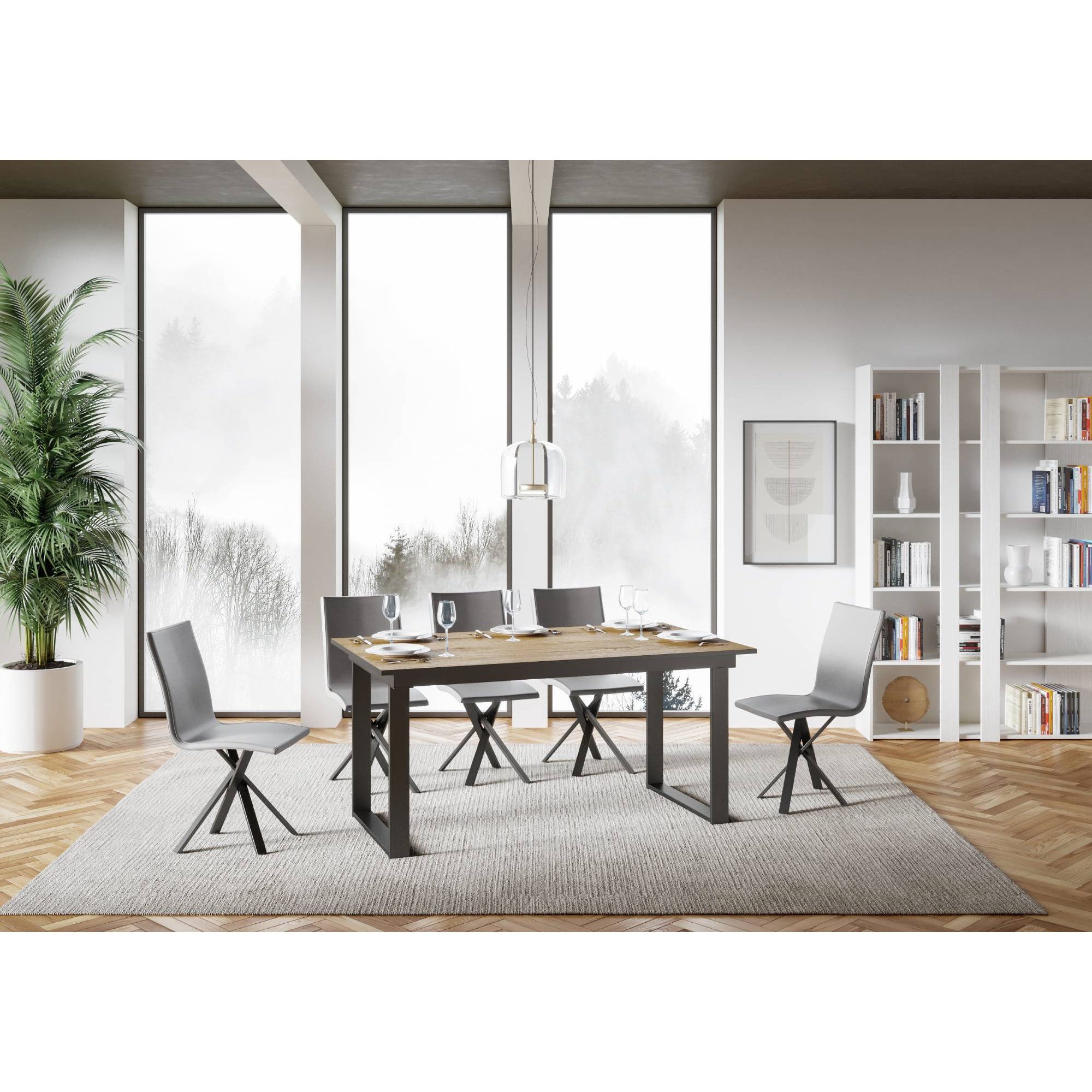 Table Bandos Dessus Chêne Nature 90x160 + 60 cadre Anthracite