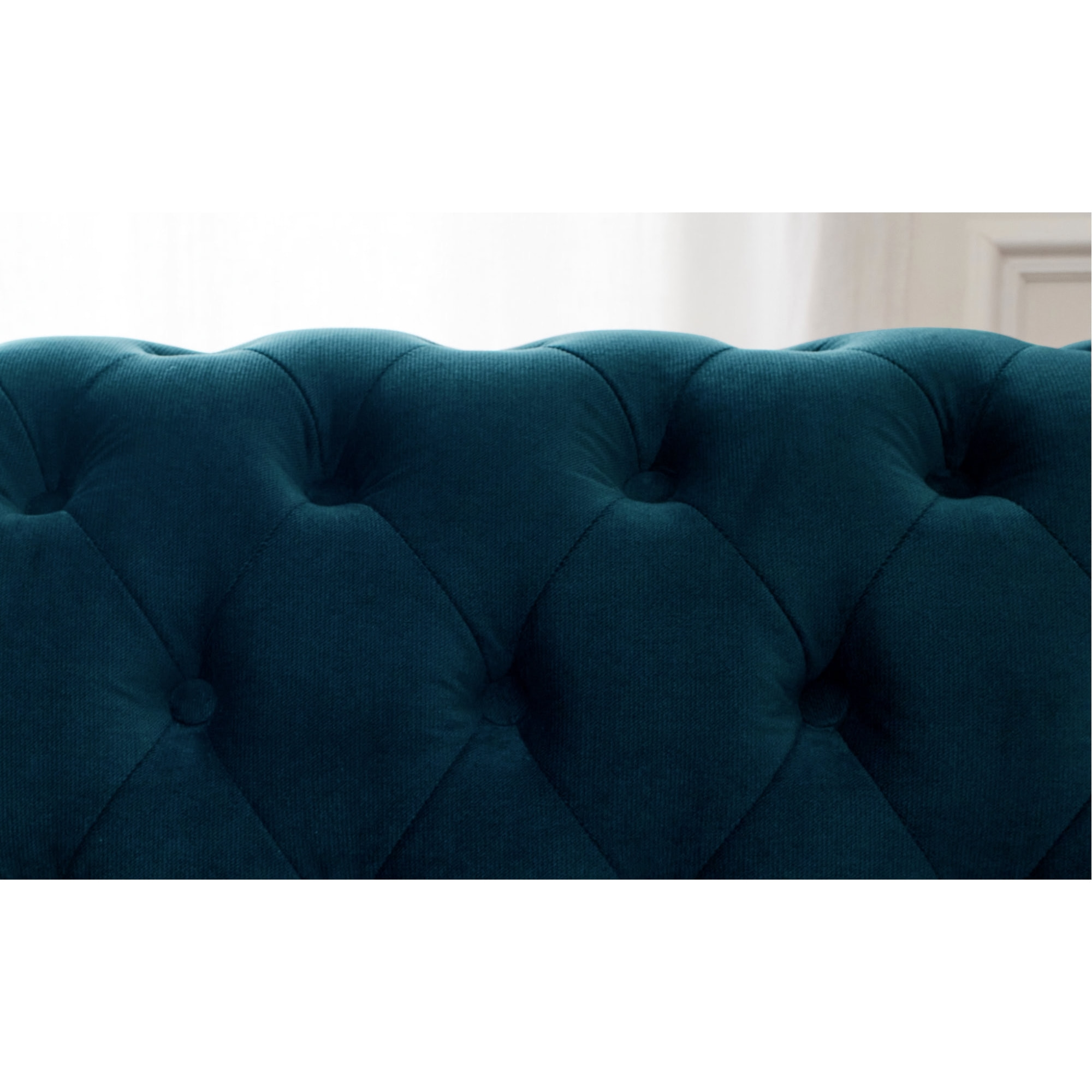 William - canapé Chesterfield d'angle gauche - 4 places - en velours - Bleu canard