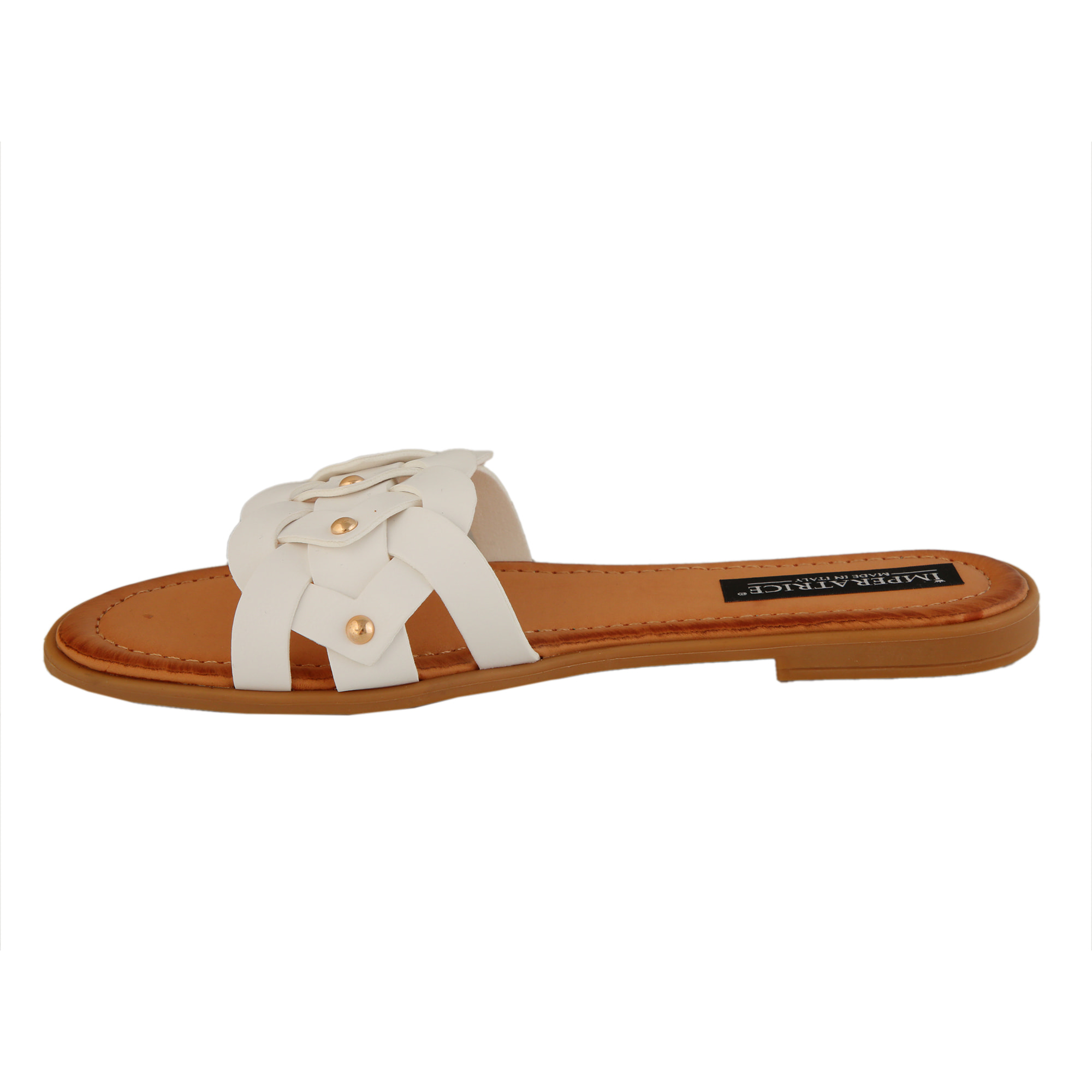 Sandali bassi con fascia intrecciata e borchie