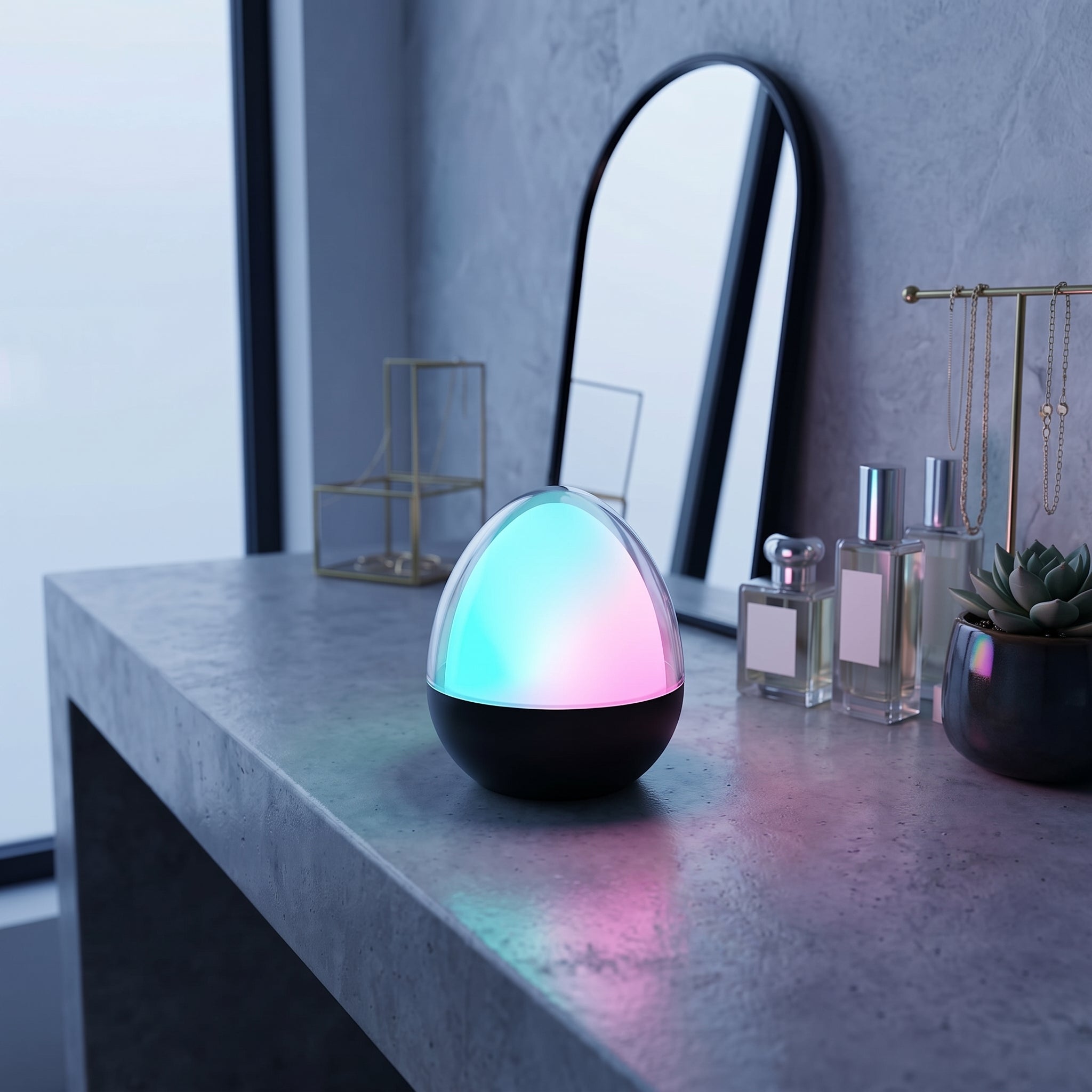 Lampe de table décoration LED blanc + RGB rechargeable  OVIE H12cm