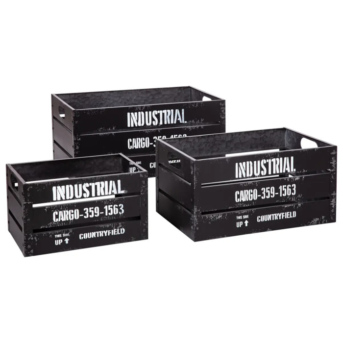 Set de 3 cagettes "Indus" métal métal noir