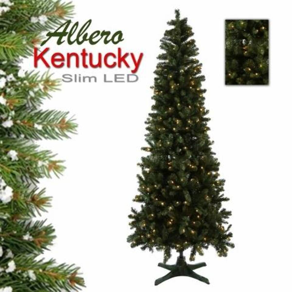 ALBERO 150CM SLIM KENTUCKY 120LED PVC 430TIPS 61DIFolto, Ignifugo, Effetto Realistico, Rami a Gancio, Materiale Resistente e Duraturo