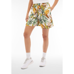 Pantaloncini donna in satin di viscosa a fantasia tropical