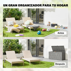 Arcón Exterior Capacidad 227L, Baúl de Almacenaje Exterior de Resina Resistente al Agua y a los Rayos UV, con Cerradura para Jardín, Terraza, Patio, 106,5x43x54,5 cm, Gris