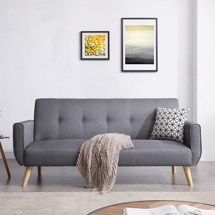 Canapé scandinave convertible 3 places gris OLIVER