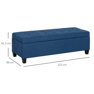 Banquette coffre style Chersterfield siège capitonné tissu pieds bois dim. 125 x 49 x 41 cm bleu