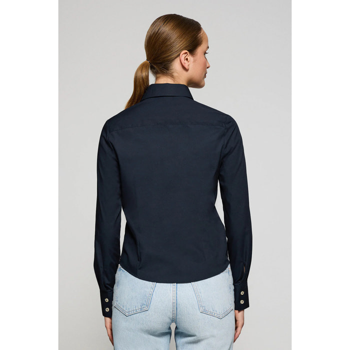 Camicia slim in popeline blu marino con logo Rigby Go ricamato