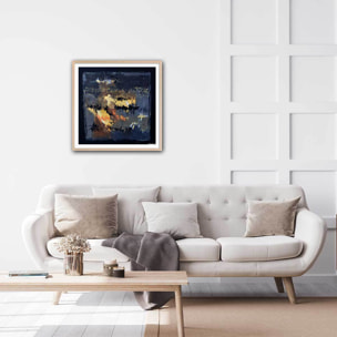 Affiche abstraite monochromatique de bleus Affiche + cadre en bois - Chêne