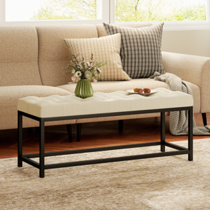 Banco Pie de Cama, Tapizado en Terciopelo, Banqueta para Dormitorio, Diseño Capitoné, Base de Metal, Banco para Dormitorio, Entrada, Salón, Recibidor, Crema