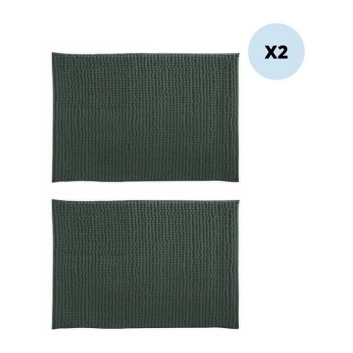 Lot de 2 tapis de bain CHENILLE 50x80 Vert Foncé MSV