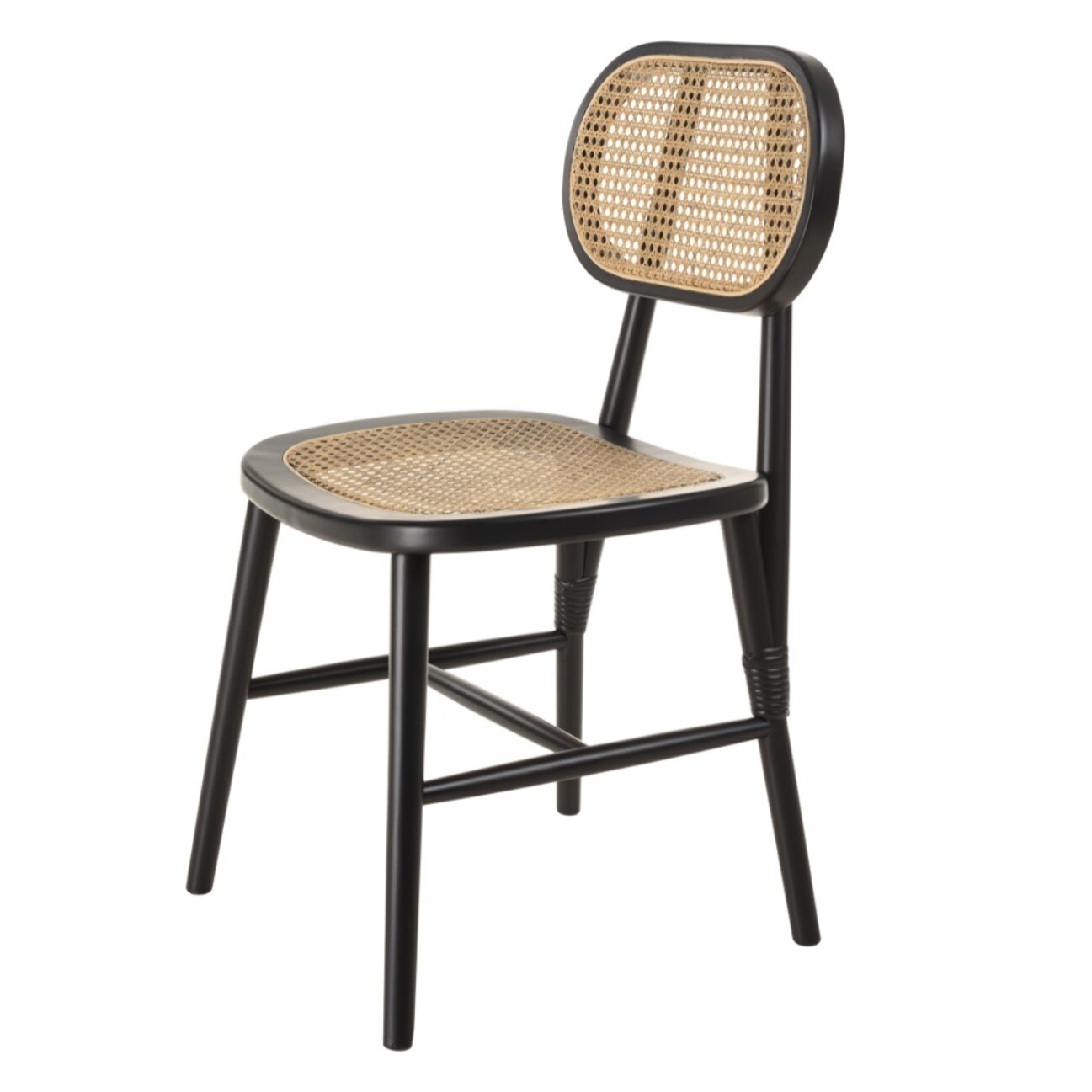 PIERRE - Lot de 2 chaises bois noir, assise et dossier en rotin naturel