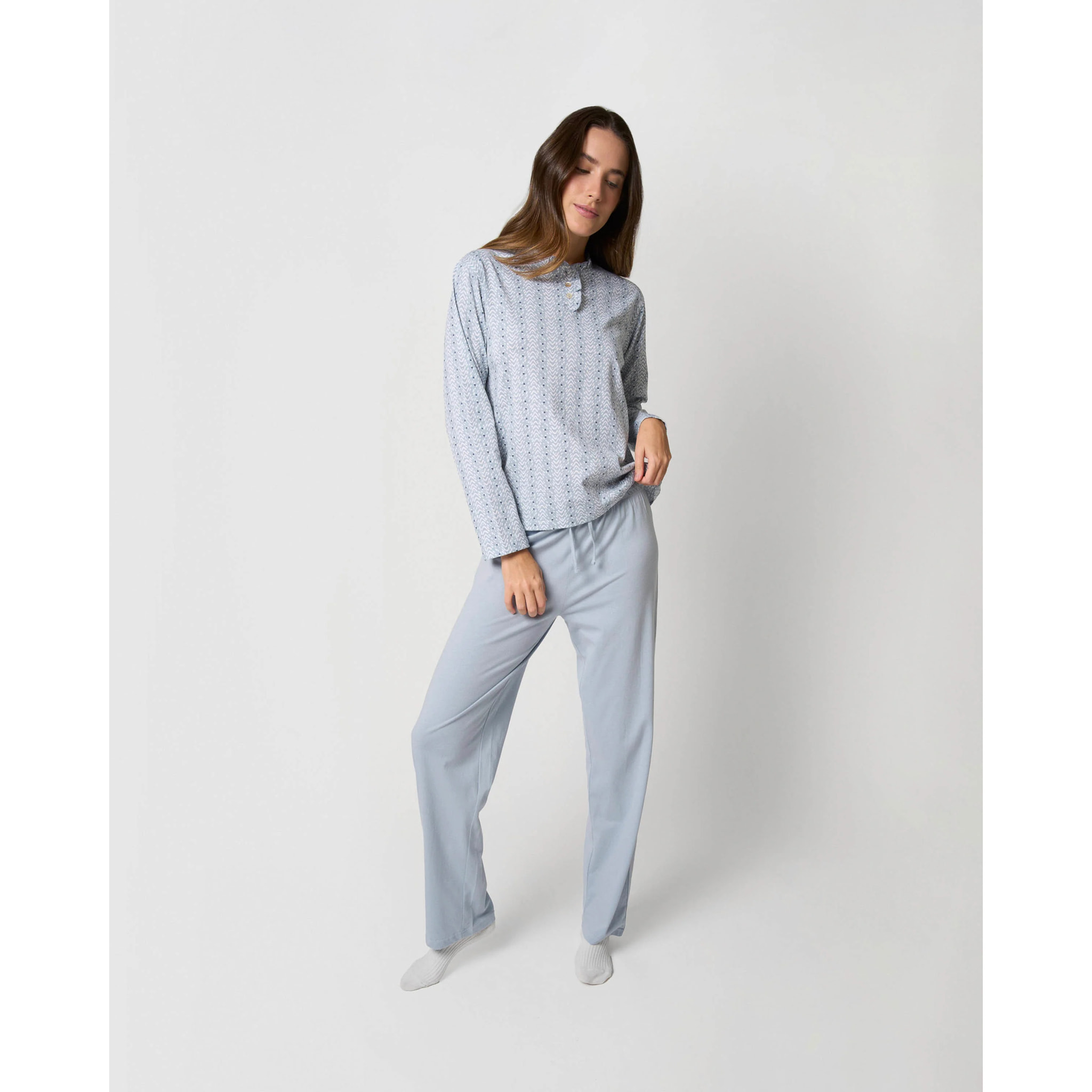 Pijama largo algodón frunce zuberi índigo