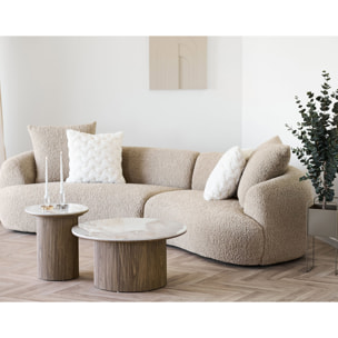 Lysa - table basse plateau effet marbre et pieds effets bois - 80 cm - Bois / Blanc