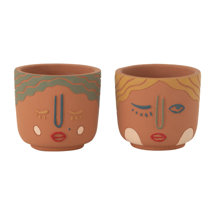 J-Line cache-pot Double Visages - ciment - mix - small - 2 pièces - Ø 11 cm