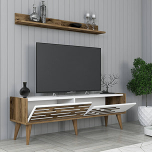 Mobile porta TV Daanesta, Credenza da soggiorno, Armadio basso per TV, Base parete attrezzata, 140x45h35 cm, Noce e Bianco