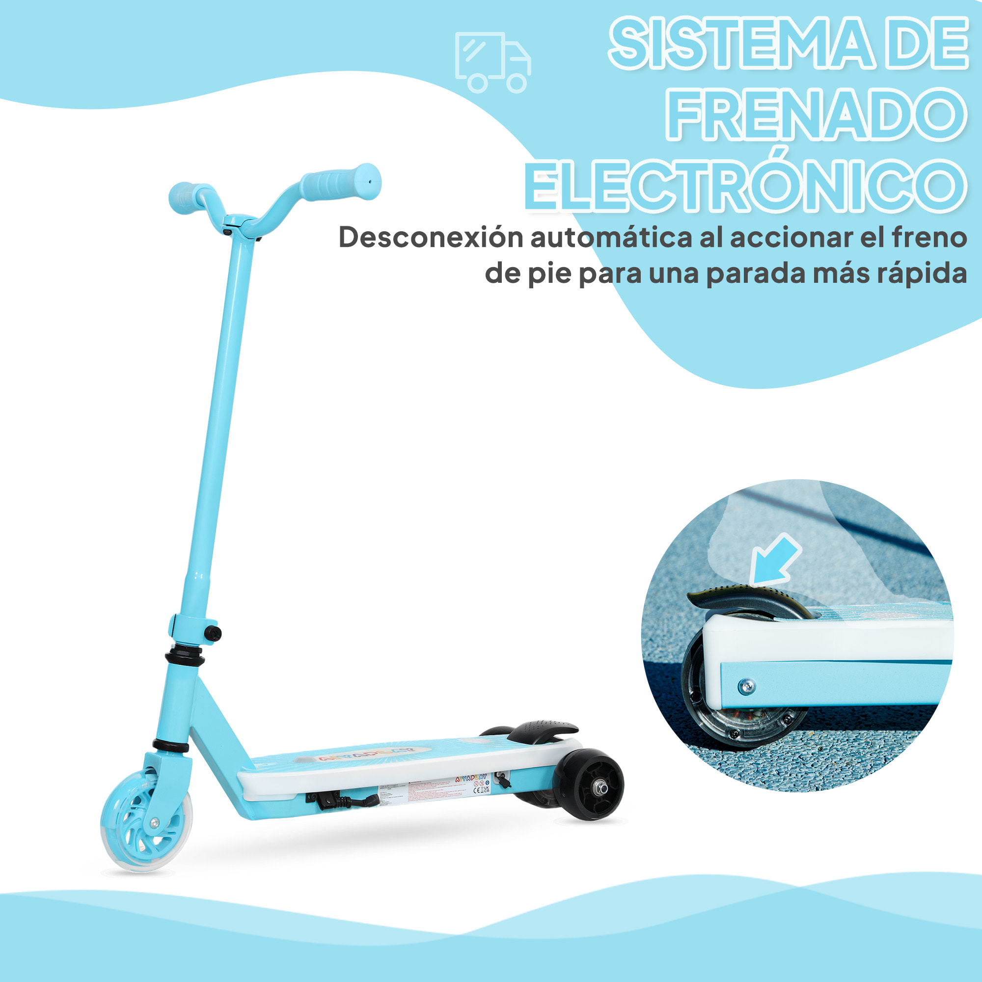 Patinete Eléctrico para Niños de 4-7 Años Patín Eléctrico Max. 6 km/h Motor 80 W Autonomía Máxima 8 km Patinete Eléctrico Infantil con Luces LED Freno Posterior Azul