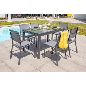 TOLEDE - Ensemble repas 6 places en aluminium et plateau verre