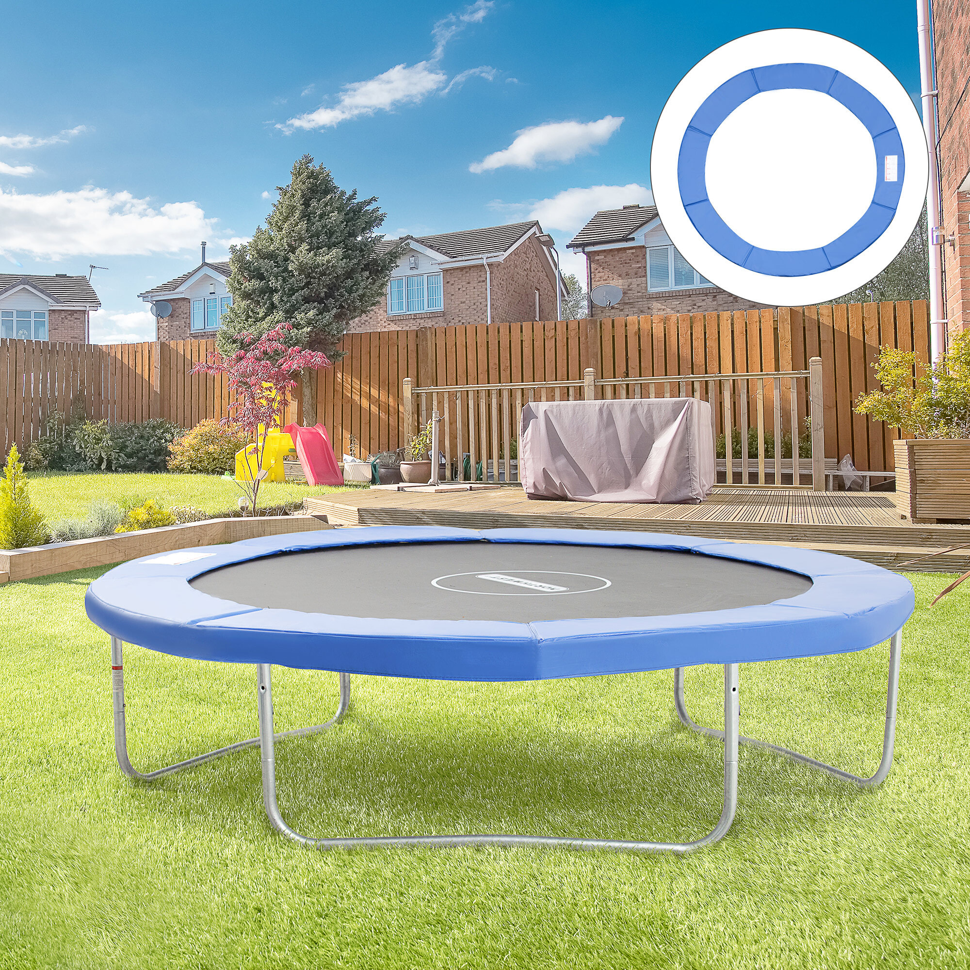 Cubierta de Protección Acolchada Borde de Seguridad para Trampolines Cama Elástica con Diámetro Ø305 cm Azul