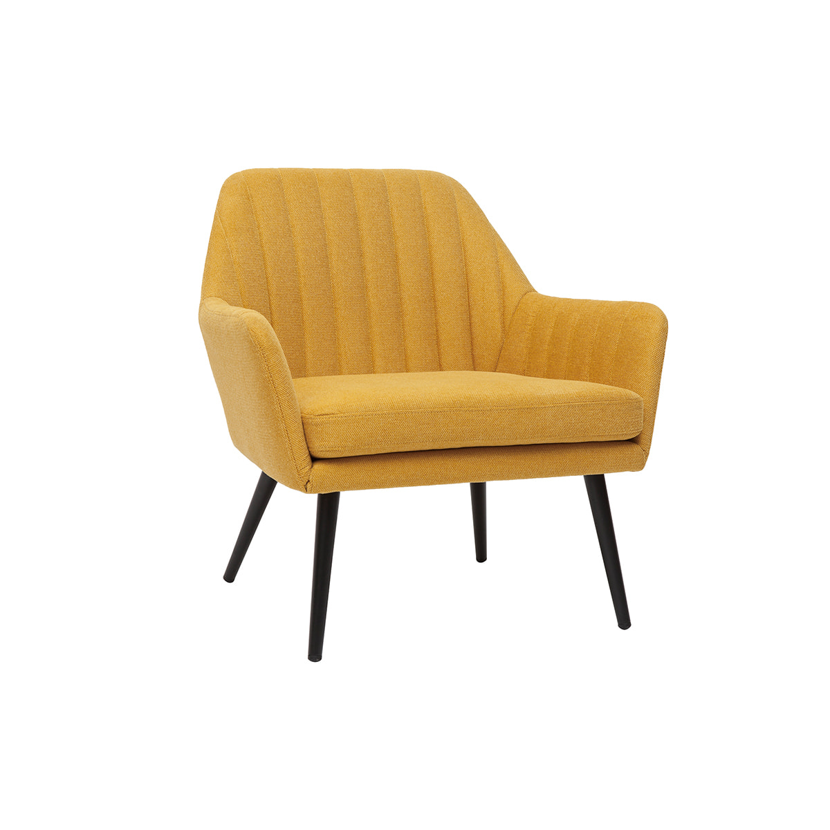 Fauteuil design en tissu effet velours texturé jaune moutarde et métal noir GASTON