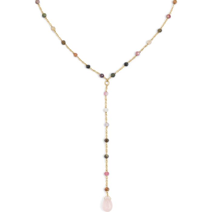 Collana Y Turmalina Stones  in Acciaio Placcato Oro