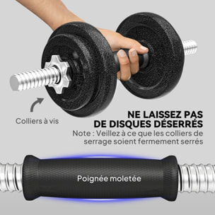 Ensemble d'haltères barre de musculation 2 en 1 - total 20 Kg - acier gris