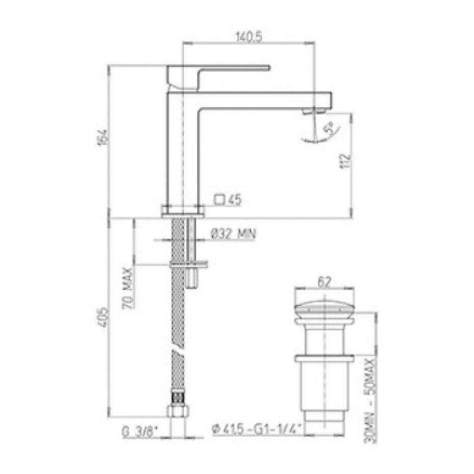 PAINI Mitigeur lavabo Dax Slim PVD Noir Brossé