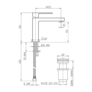 PAINI Mitigeur lavabo Dax Slim PVD Noir Brossé