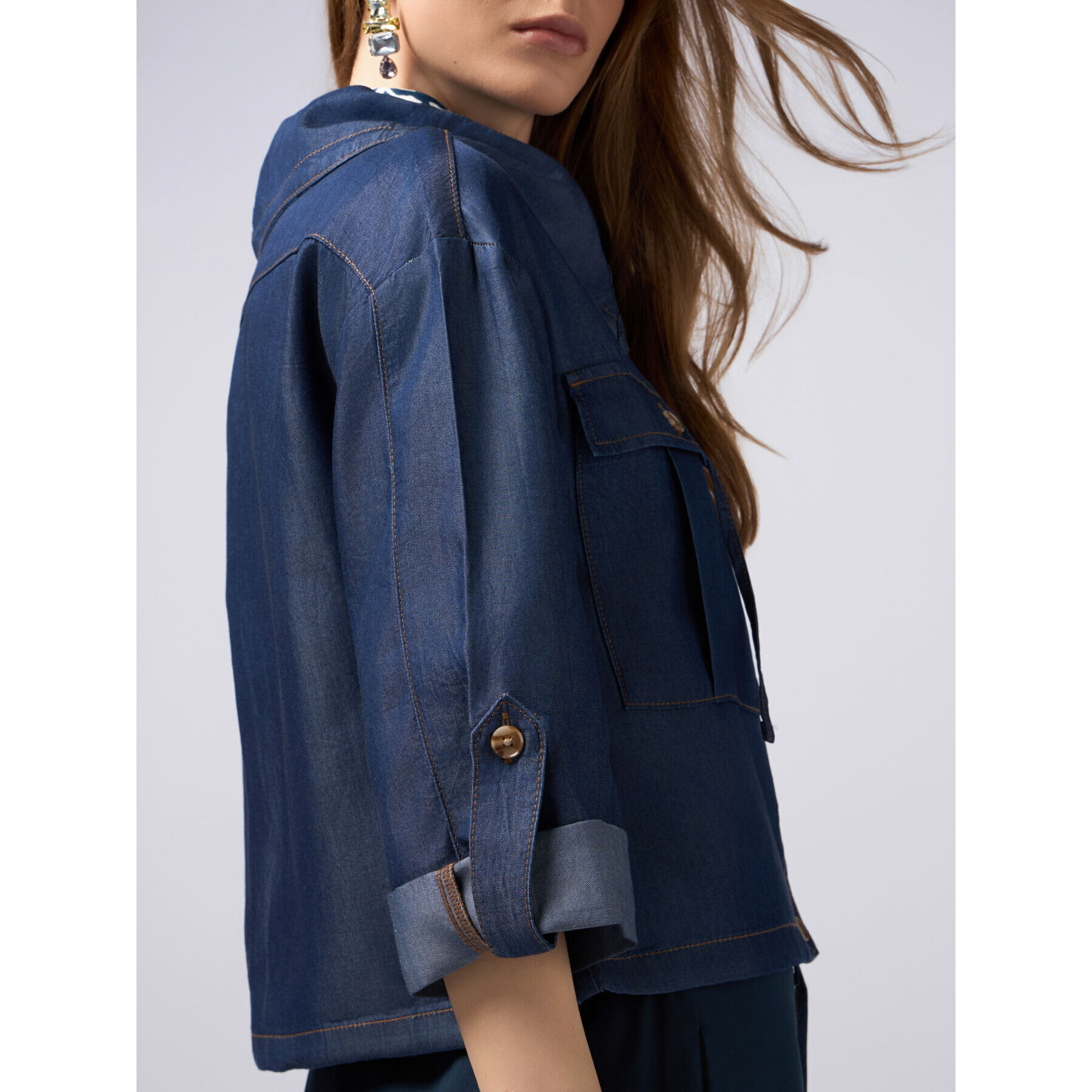 Oltre - Chaqueta desestructurada boxy en tencel - Azul