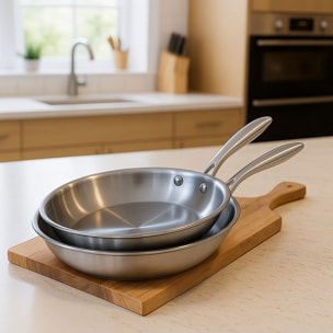 Lot de 2 poêles en acier inoxydable - tous feux  TRINOX