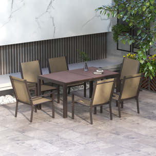 Outsunny Conjunto de Comedor de Exterior de 7 Piezas Conjunto de Mesa y 6 Sillas de Jardín con Sillas Apilables y Marco de Acero para Terraza Patio Caqui