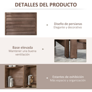 Biombo Plegable de 4 Paneles de Madera, 162x170 cm, Biombo Separador de Ambientes con 3 Estantes, Diseño de Persianas, Decoración para Dormitorio, Salón, Nogal