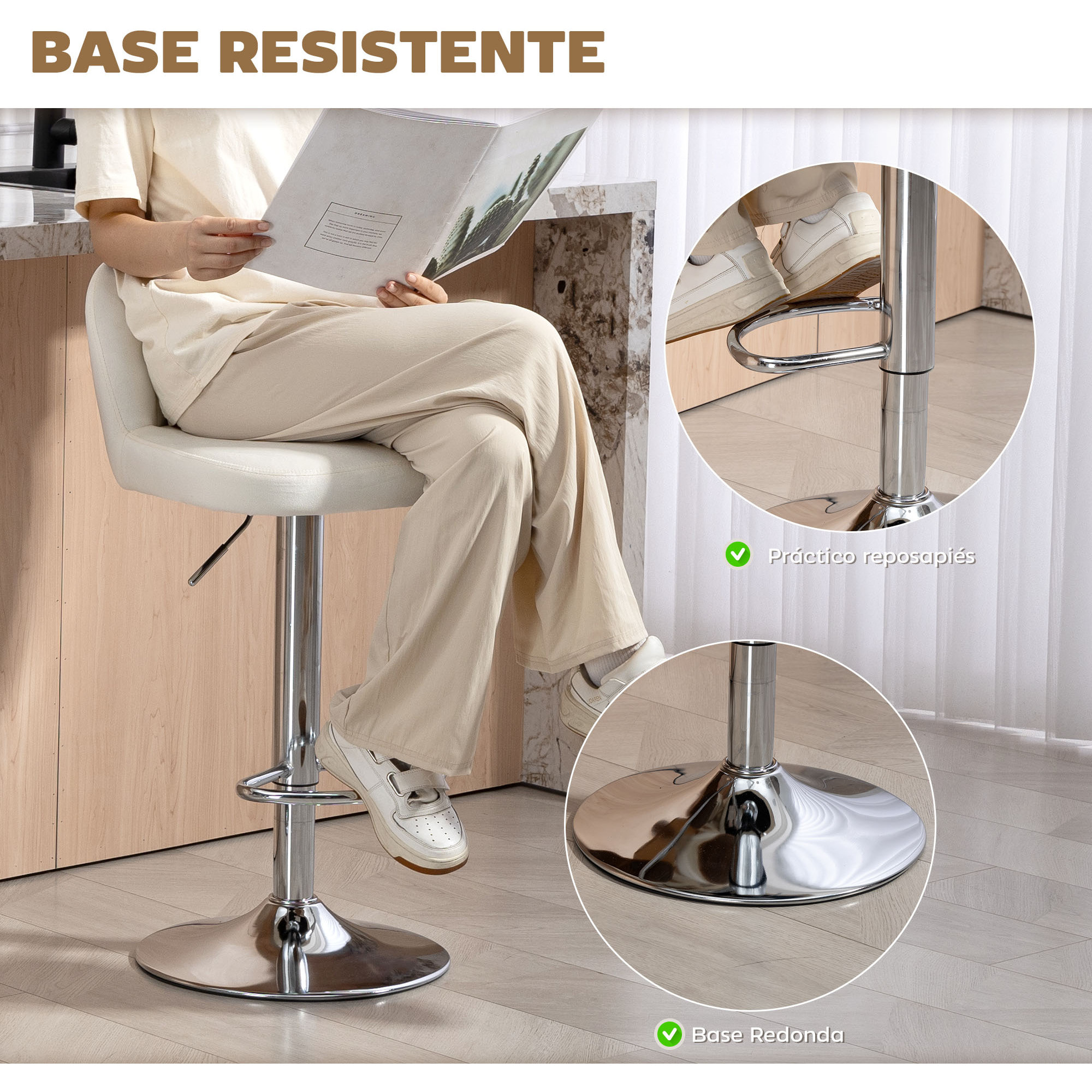 Juego de 2 Taburetes de Bar, Taburetes Altos de Cocina con Asiento Giratorio 81 cm de Altura, Respaldo y Reposapiés, Tapizados de Terciopelo, Fácil Montaje, Estilo Moderno, Crema